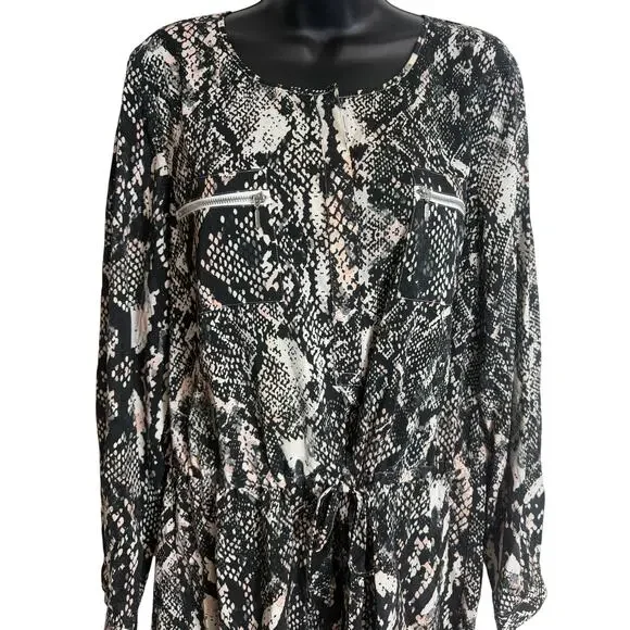 INC International Concepts Blouse 14 Snake Print Drawstring Waist Long Sleeve - Picture 2 of 9